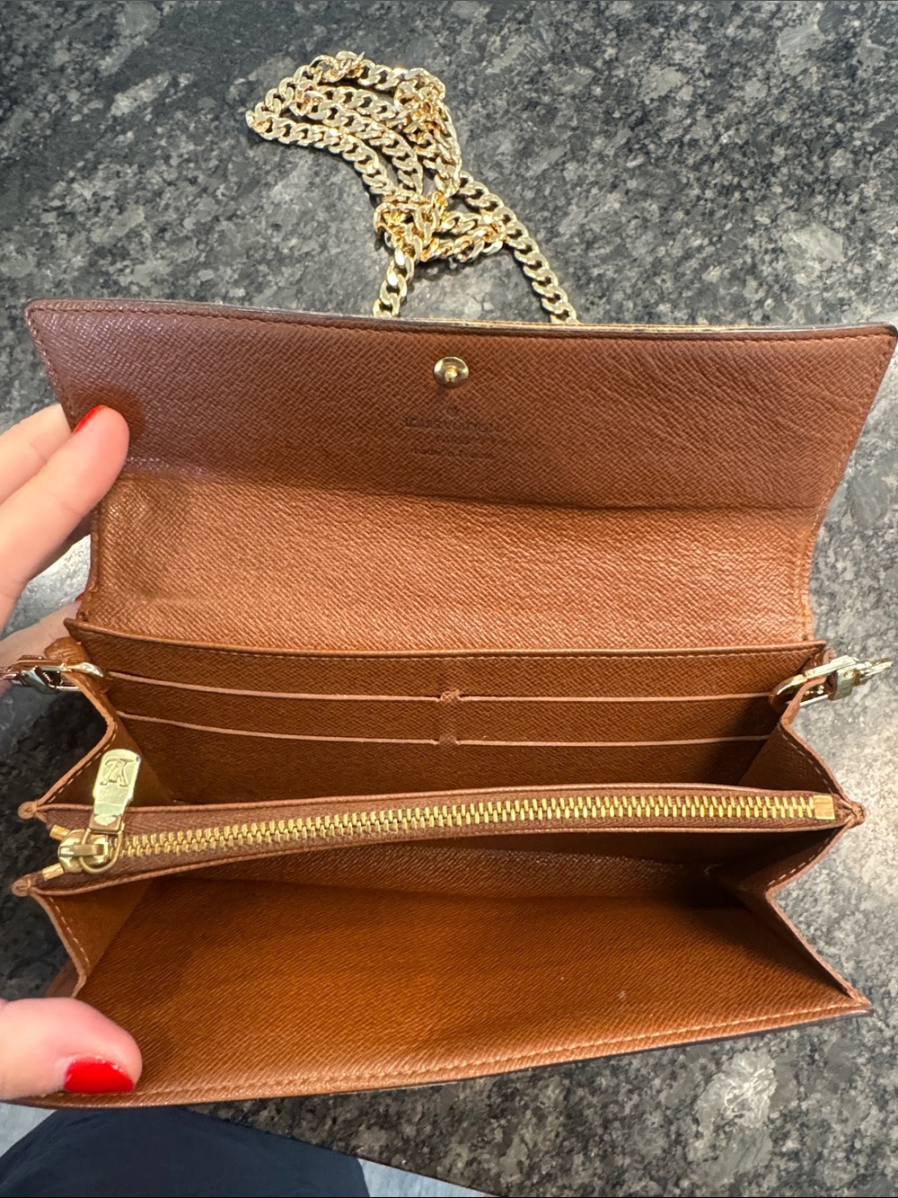 Louis Vuitton Brown Monogram Chain Wallet Crossbody Bag with Gold Chain - Picture 2 of 4
